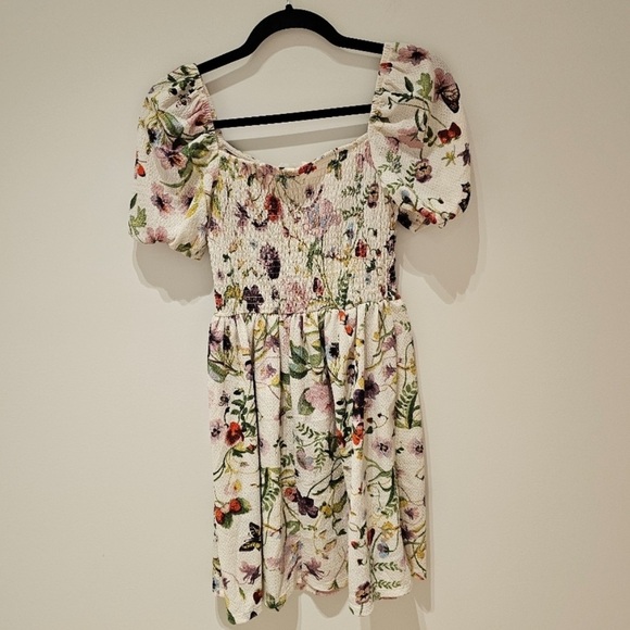 H&M Smocked Bust Watercolour Floral Dress S - Picture 4 of 6